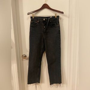 ZARA High-Rise Straight Leg Washed Black Jeans
